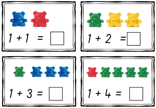 Maths addition cards with counting teddies